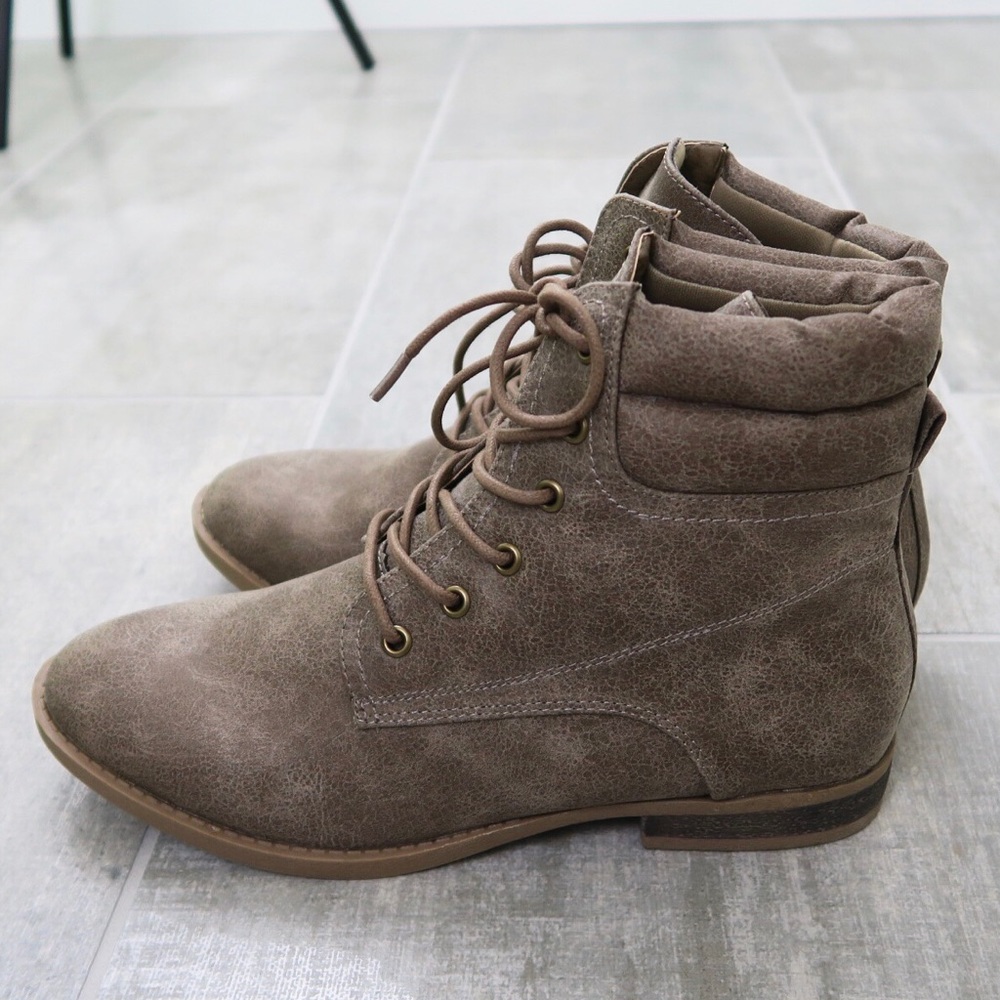 Taupe lace up ankle booties